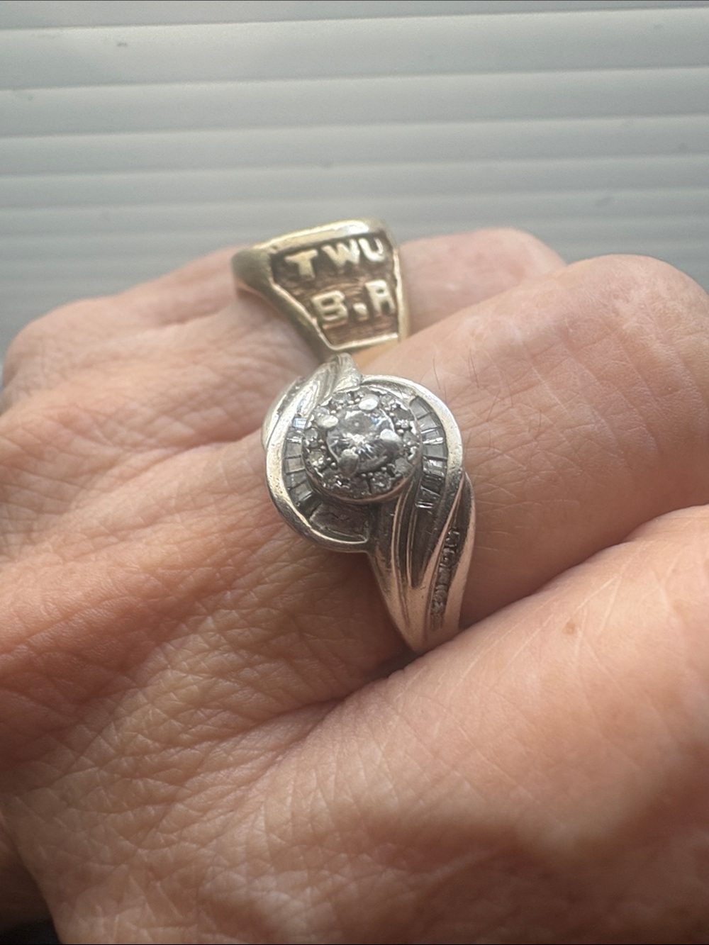 Zales Silver 1/20 platinum with Diamond Swirl Cluster Ring